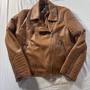 7 FOR ALL MANKIND LOS ANGELES FAUX LEATHER VEGAN BROWN MOTO JACKET LARGE